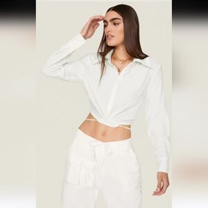 || LOUNA || By Rent The Runway Crop Tie Waist Button Down Textured Sz S